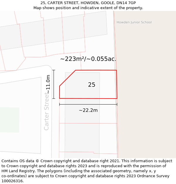 25, CARTER STREET, HOWDEN, GOOLE, DN14 7GP: Plot and title map