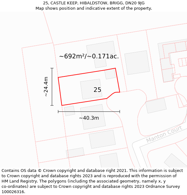 25, CASTLE KEEP, HIBALDSTOW, BRIGG, DN20 9JG: Plot and title map