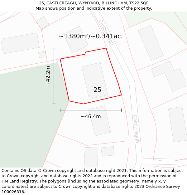 25, CASTLEREAGH, WYNYARD, BILLINGHAM, TS22 5QF: Plot and title map