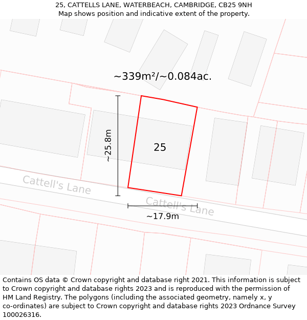 25, CATTELLS LANE, WATERBEACH, CAMBRIDGE, CB25 9NH: Plot and title map