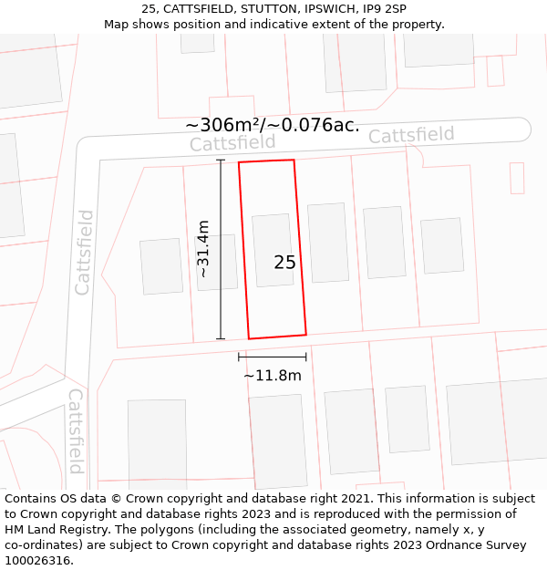 25, CATTSFIELD, STUTTON, IPSWICH, IP9 2SP: Plot and title map