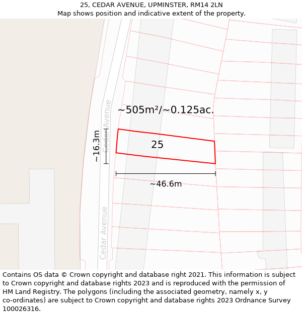 25, CEDAR AVENUE, UPMINSTER, RM14 2LN: Plot and title map