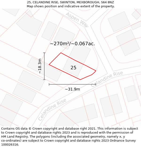 25, CELANDINE RISE, SWINTON, MEXBOROUGH, S64 8NZ: Plot and title map