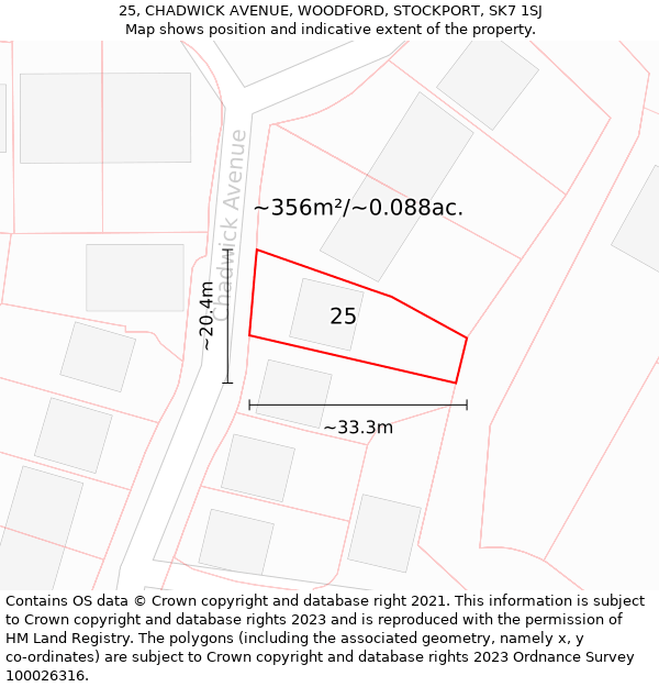 25, CHADWICK AVENUE, WOODFORD, STOCKPORT, SK7 1SJ: Plot and title map