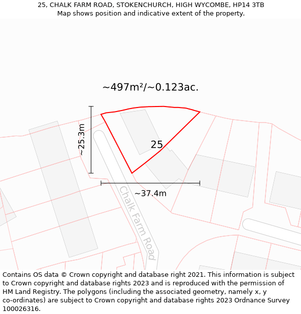 25, CHALK FARM ROAD, STOKENCHURCH, HIGH WYCOMBE, HP14 3TB: Plot and title map