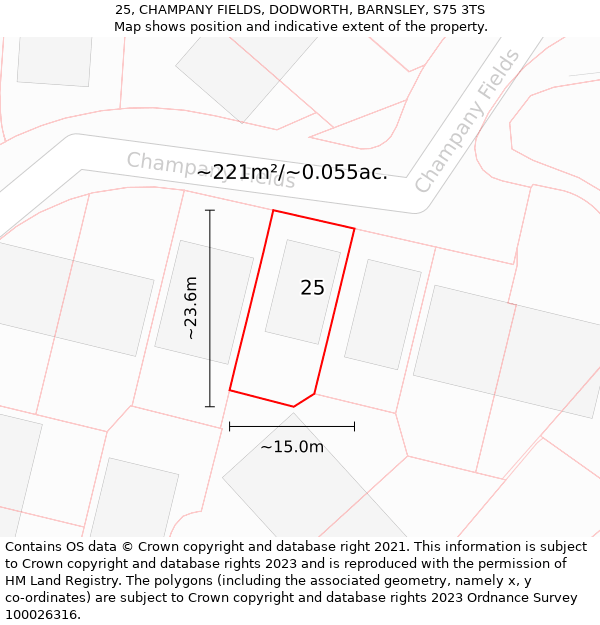 25, CHAMPANY FIELDS, DODWORTH, BARNSLEY, S75 3TS: Plot and title map