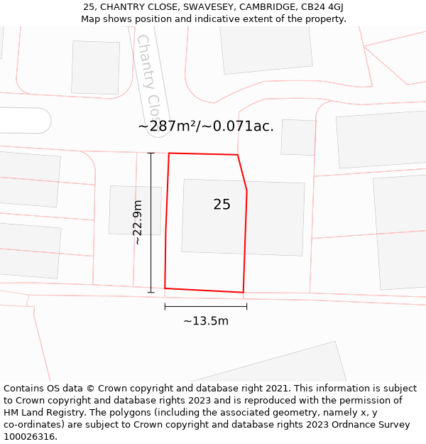 25, CHANTRY CLOSE, SWAVESEY, CAMBRIDGE, CB24 4GJ: Plot and title map