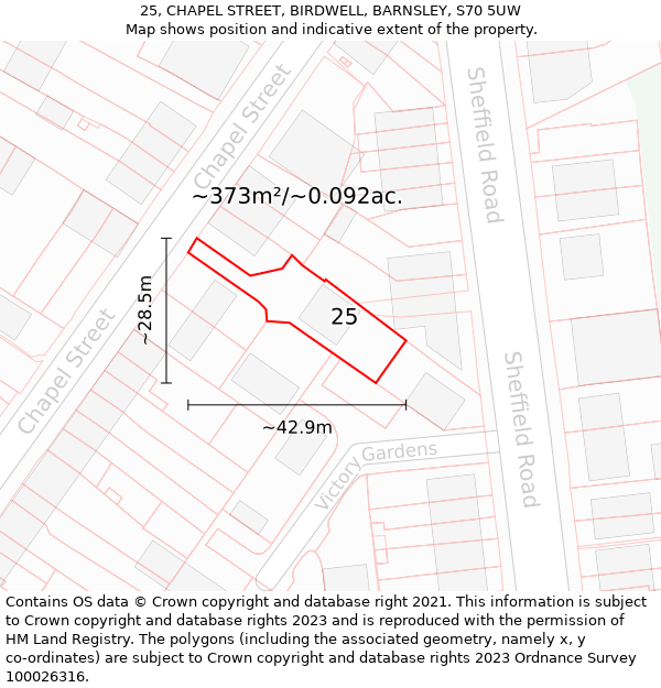 25, CHAPEL STREET, BIRDWELL, BARNSLEY, S70 5UW: Plot and title map