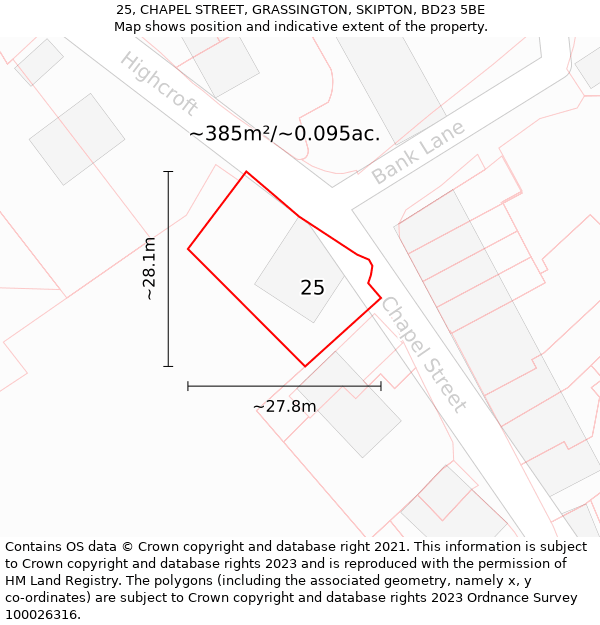 25, CHAPEL STREET, GRASSINGTON, SKIPTON, BD23 5BE: Plot and title map