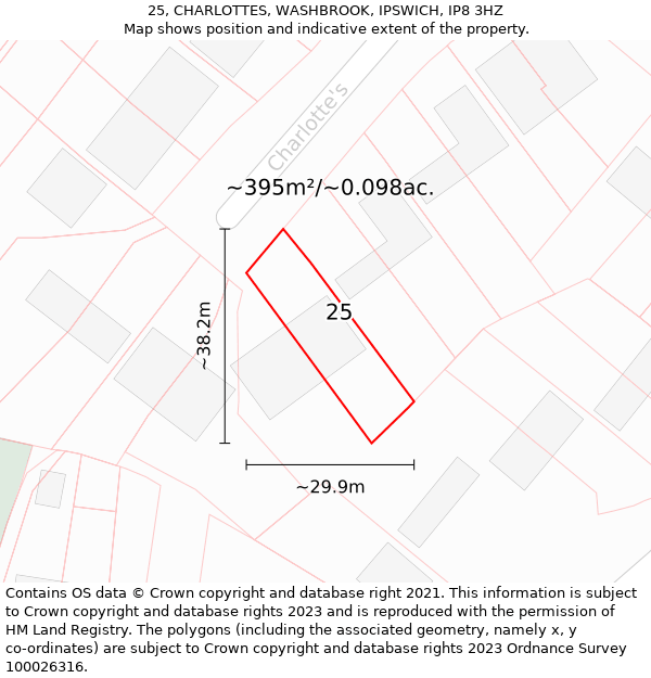 25, CHARLOTTES, WASHBROOK, IPSWICH, IP8 3HZ: Plot and title map