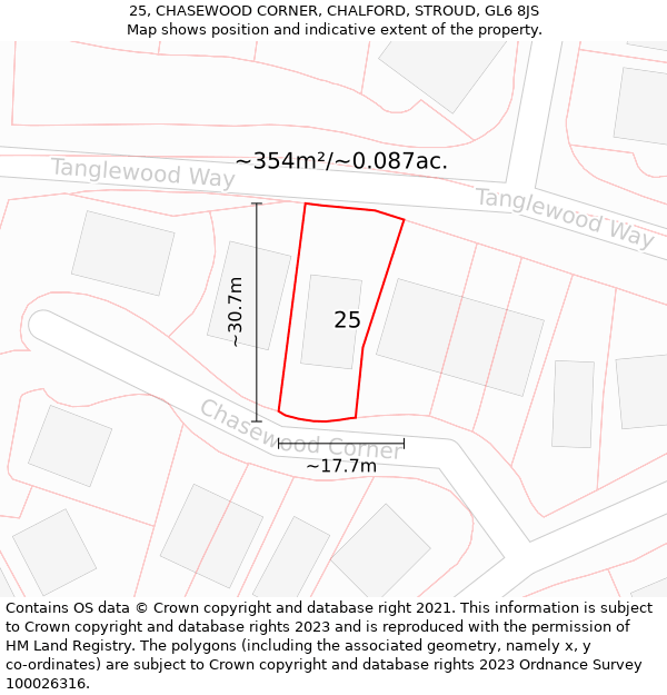 25, CHASEWOOD CORNER, CHALFORD, STROUD, GL6 8JS: Plot and title map