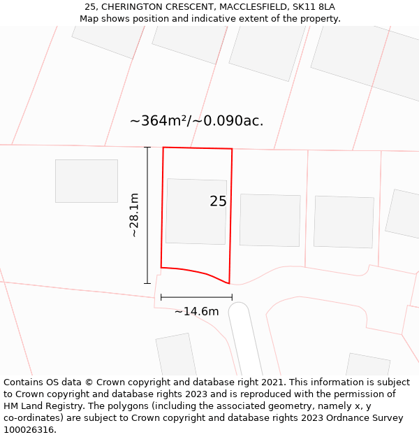 25, CHERINGTON CRESCENT, MACCLESFIELD, SK11 8LA: Plot and title map