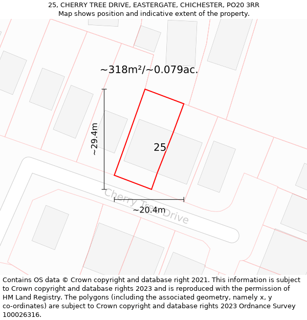 25, CHERRY TREE DRIVE, EASTERGATE, CHICHESTER, PO20 3RR: Plot and title map