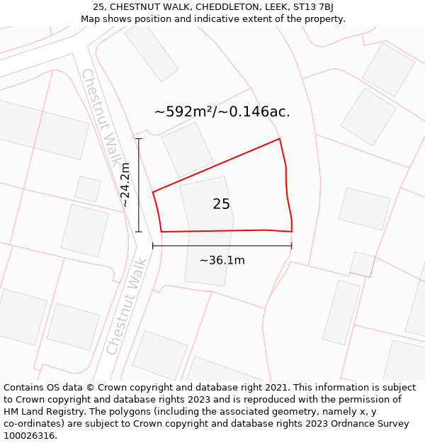 25, CHESTNUT WALK, CHEDDLETON, LEEK, ST13 7BJ: Plot and title map