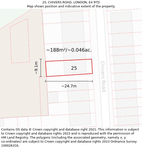 25, CHIVERS ROAD, LONDON, E4 9TD: Plot and title map