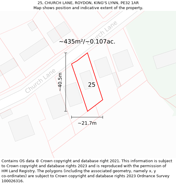 25, CHURCH LANE, ROYDON, KING'S LYNN, PE32 1AR: Plot and title map