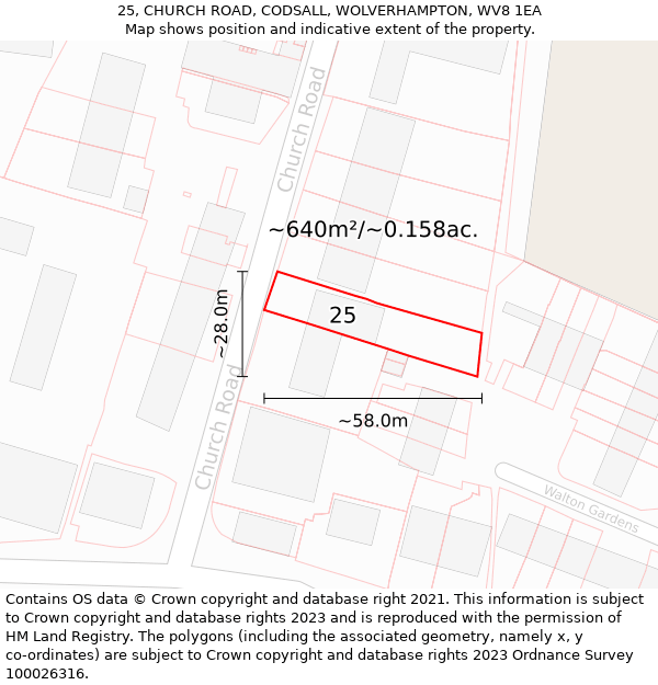 25, CHURCH ROAD, CODSALL, WOLVERHAMPTON, WV8 1EA: Plot and title map