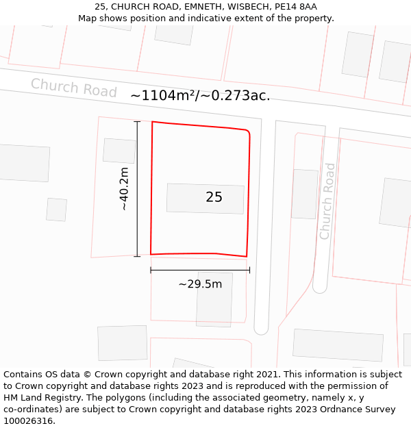 25, CHURCH ROAD, EMNETH, WISBECH, PE14 8AA: Plot and title map