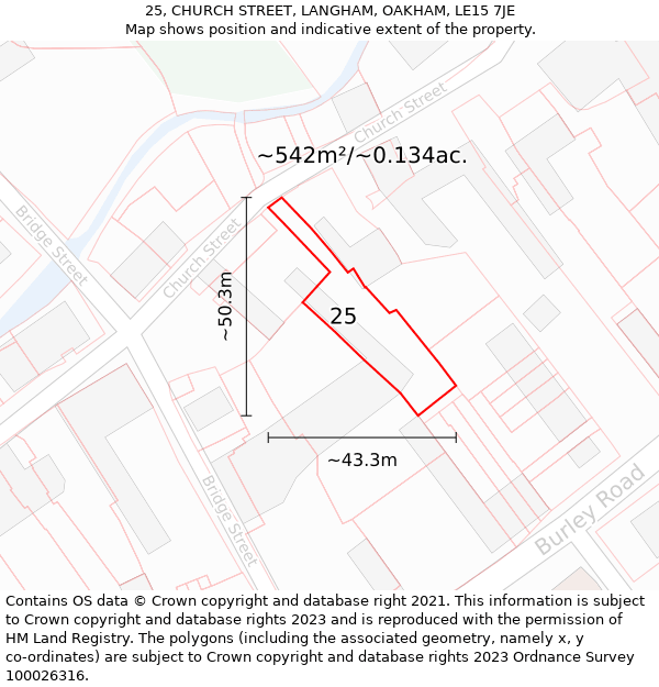 25, CHURCH STREET, LANGHAM, OAKHAM, LE15 7JE: Plot and title map