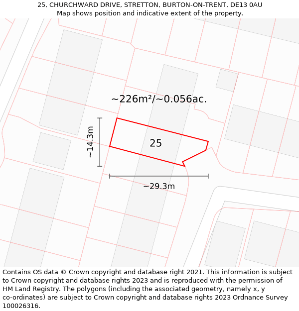 25, CHURCHWARD DRIVE, STRETTON, BURTON-ON-TRENT, DE13 0AU: Plot and title map