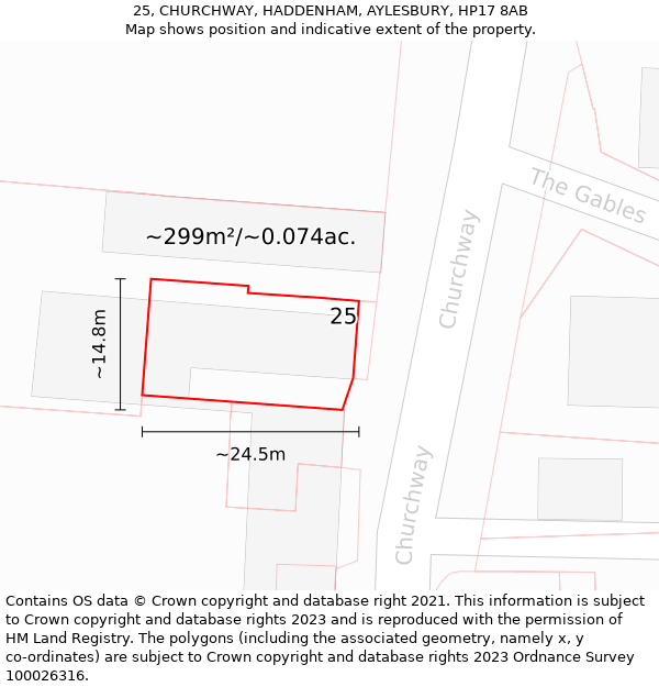 25, CHURCHWAY, HADDENHAM, AYLESBURY, HP17 8AB: Plot and title map