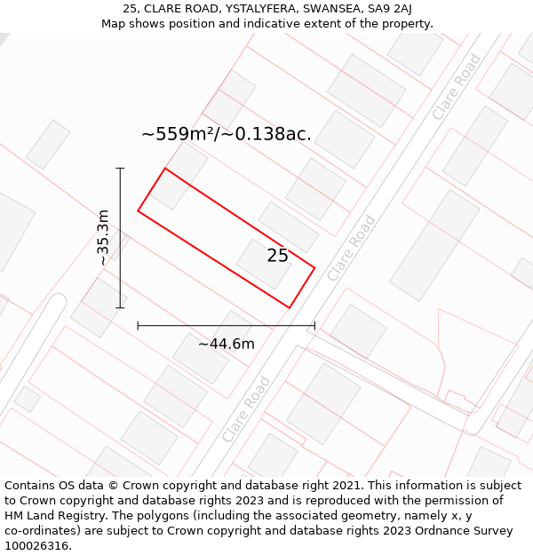 25, CLARE ROAD, YSTALYFERA, SWANSEA, SA9 2AJ: Plot and title map