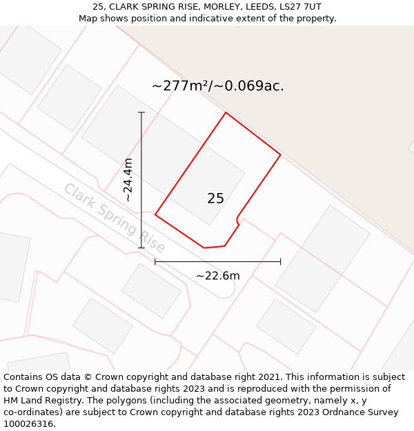 25, CLARK SPRING RISE, MORLEY, LEEDS, LS27 7UT: Plot and title map