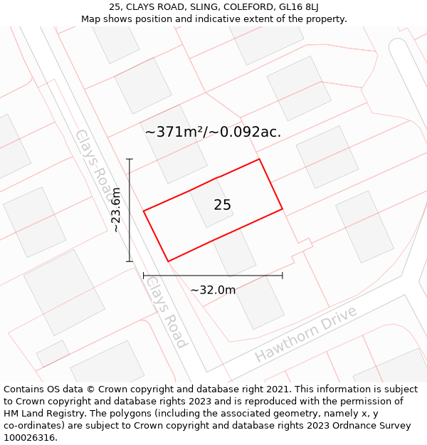 25, CLAYS ROAD, SLING, COLEFORD, GL16 8LJ: Plot and title map