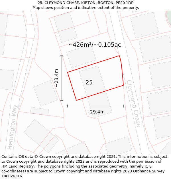 25, CLEYMOND CHASE, KIRTON, BOSTON, PE20 1DP: Plot and title map