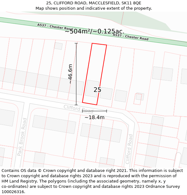 25, CLIFFORD ROAD, MACCLESFIELD, SK11 8QE: Plot and title map