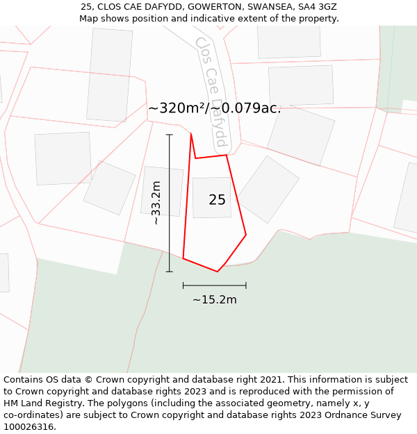 25, CLOS CAE DAFYDD, GOWERTON, SWANSEA, SA4 3GZ: Plot and title map