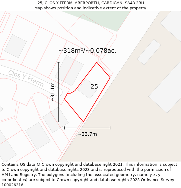 25, CLOS Y FFERM, ABERPORTH, CARDIGAN, SA43 2BH: Plot and title map