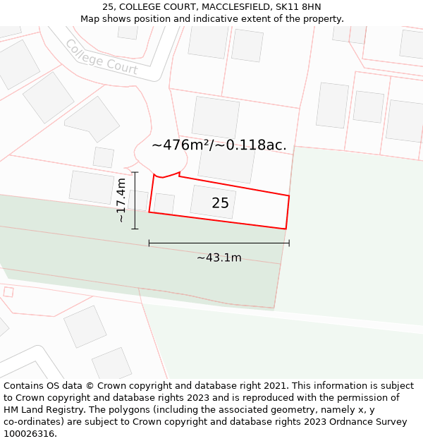 25, COLLEGE COURT, MACCLESFIELD, SK11 8HN: Plot and title map