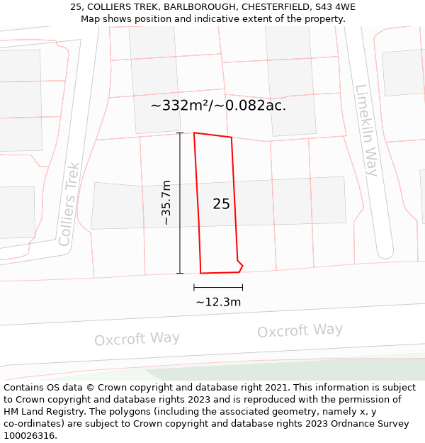 25, COLLIERS TREK, BARLBOROUGH, CHESTERFIELD, S43 4WE: Plot and title map