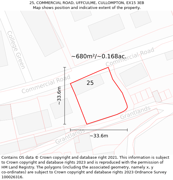 25, COMMERCIAL ROAD, UFFCULME, CULLOMPTON, EX15 3EB: Plot and title map