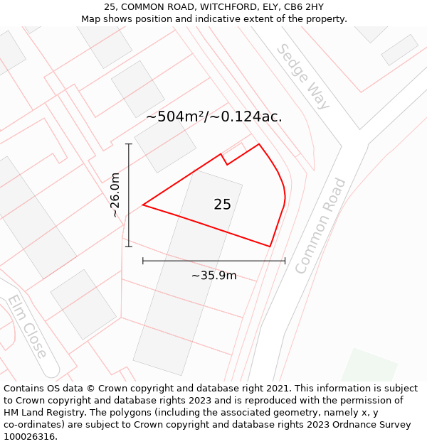 25, COMMON ROAD, WITCHFORD, ELY, CB6 2HY: Plot and title map