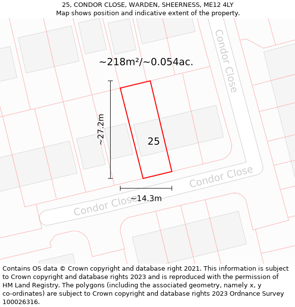 25, CONDOR CLOSE, WARDEN, SHEERNESS, ME12 4LY: Plot and title map