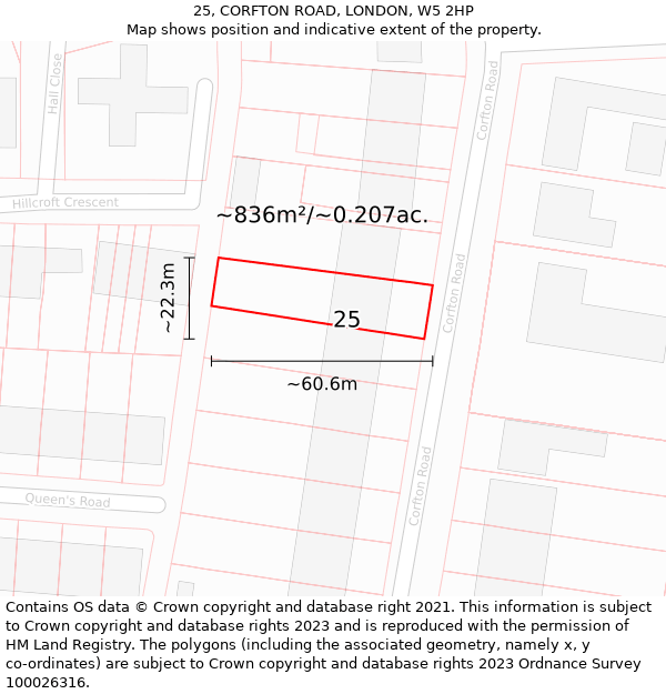 25, CORFTON ROAD, LONDON, W5 2HP: Plot and title map