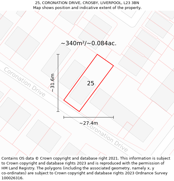 25, CORONATION DRIVE, CROSBY, LIVERPOOL, L23 3BN: Plot and title map
