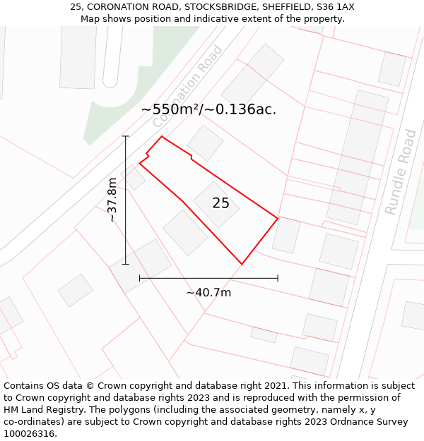 25, CORONATION ROAD, STOCKSBRIDGE, SHEFFIELD, S36 1AX: Plot and title map