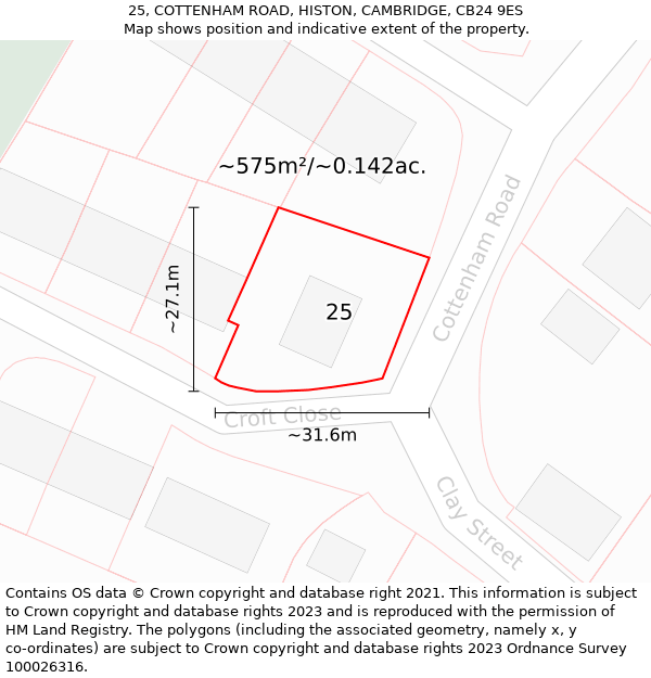 25, COTTENHAM ROAD, HISTON, CAMBRIDGE, CB24 9ES: Plot and title map