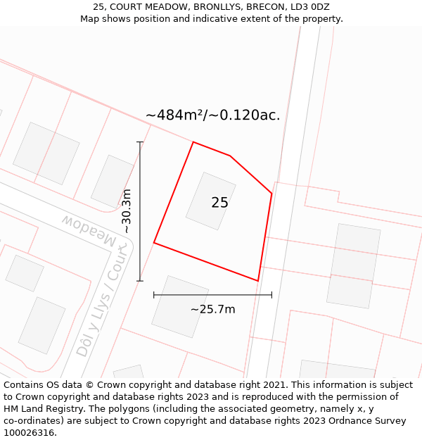 25, COURT MEADOW, BRONLLYS, BRECON, LD3 0DZ: Plot and title map