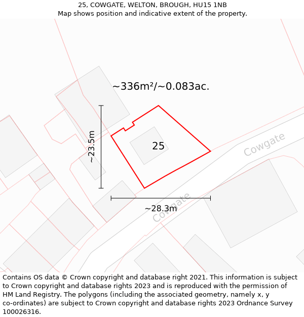 25, COWGATE, WELTON, BROUGH, HU15 1NB: Plot and title map