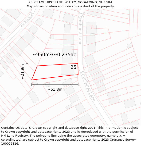 25, CRAMHURST LANE, WITLEY, GODALMING, GU8 5RA: Plot and title map