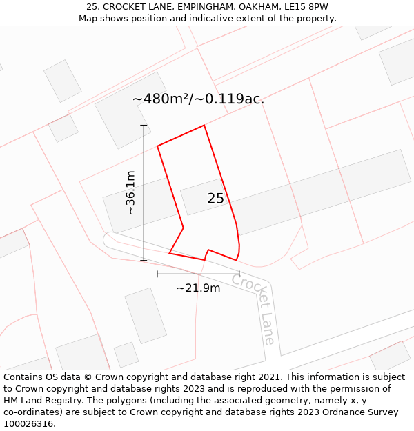 25, CROCKET LANE, EMPINGHAM, OAKHAM, LE15 8PW: Plot and title map