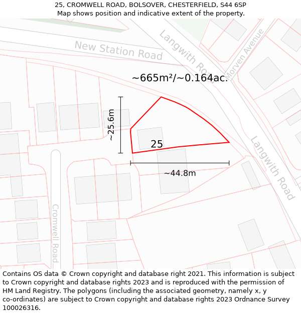 25, CROMWELL ROAD, BOLSOVER, CHESTERFIELD, S44 6SP: Plot and title map