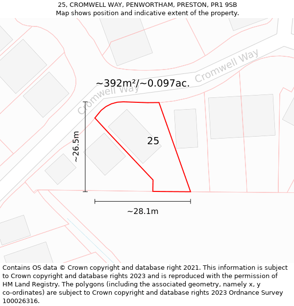 25, CROMWELL WAY, PENWORTHAM, PRESTON, PR1 9SB: Plot and title map