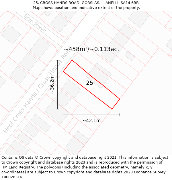 25, CROSS HANDS ROAD, GORSLAS, LLANELLI, SA14 6RR: Plot and title map