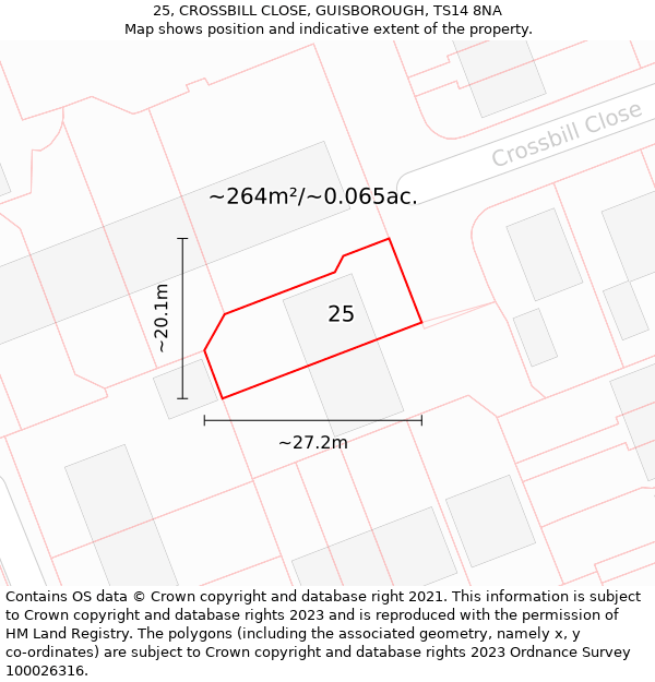 25, CROSSBILL CLOSE, GUISBOROUGH, TS14 8NA: Plot and title map