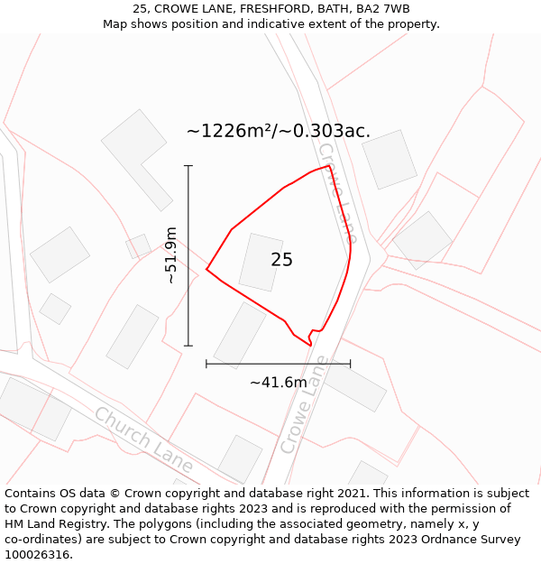 25, CROWE LANE, FRESHFORD, BATH, BA2 7WB: Plot and title map